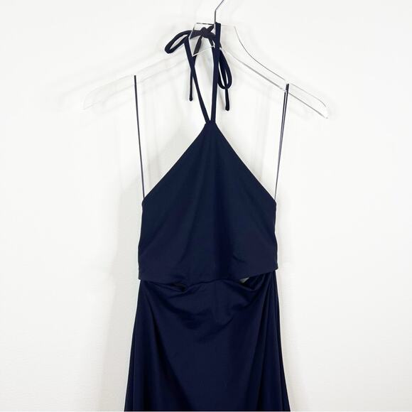 NWT Susana Monaco Cut Out Waist High Low Midi Halter Dress L Blue - Picture 4 of 7